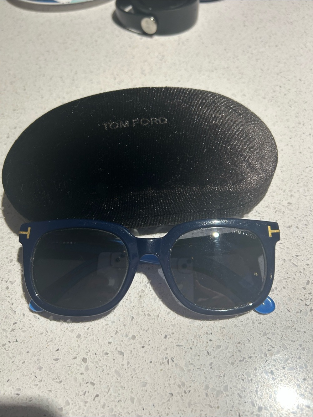 EUC Tom Ford (TF211) 003 UNISEX Blue Sunglasses Gold T Logo FULL INCLUSION